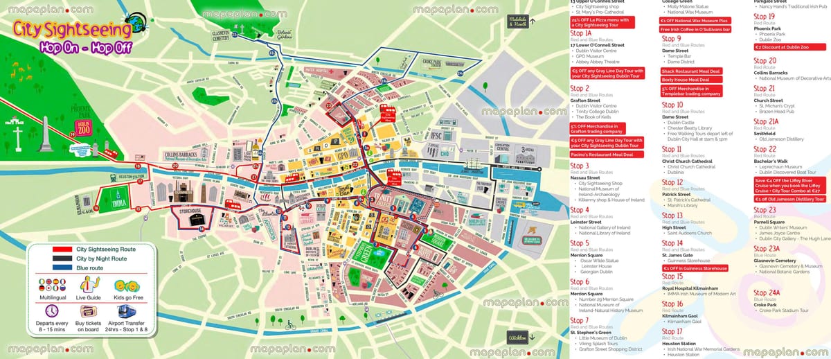 Dublin Hop on Hop off busz útvonal térkép