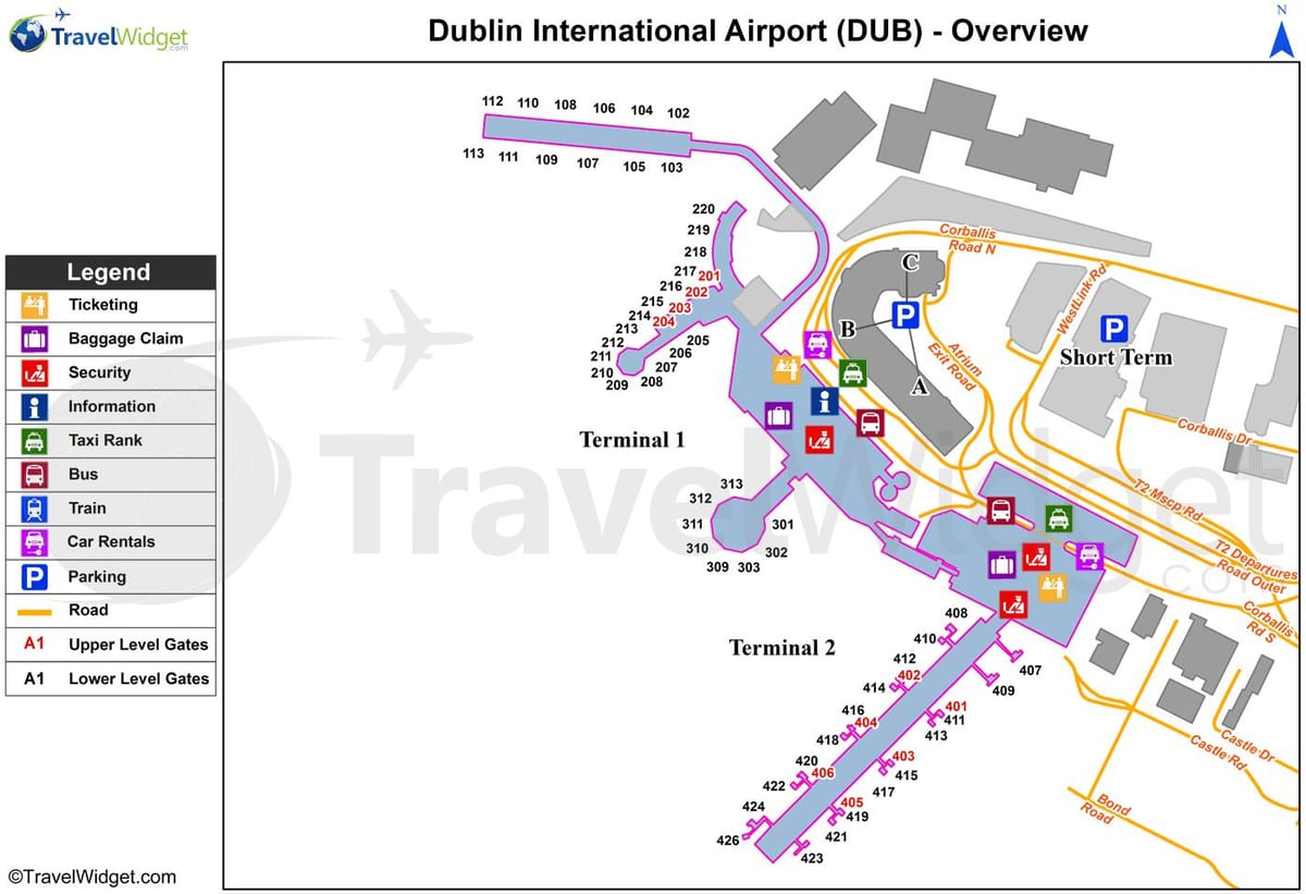 Dublin repülőtéri parkoló térképen