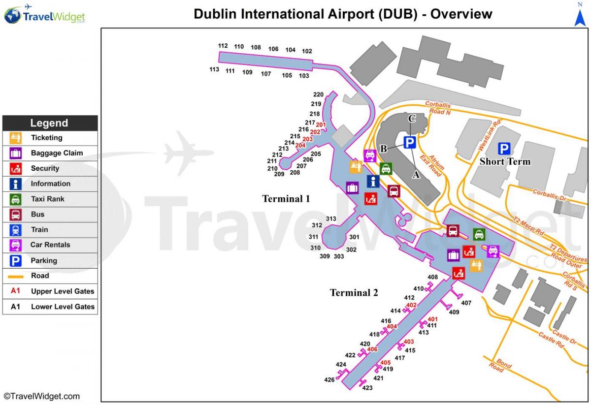 Dublin repülőtéri parkoló térképen