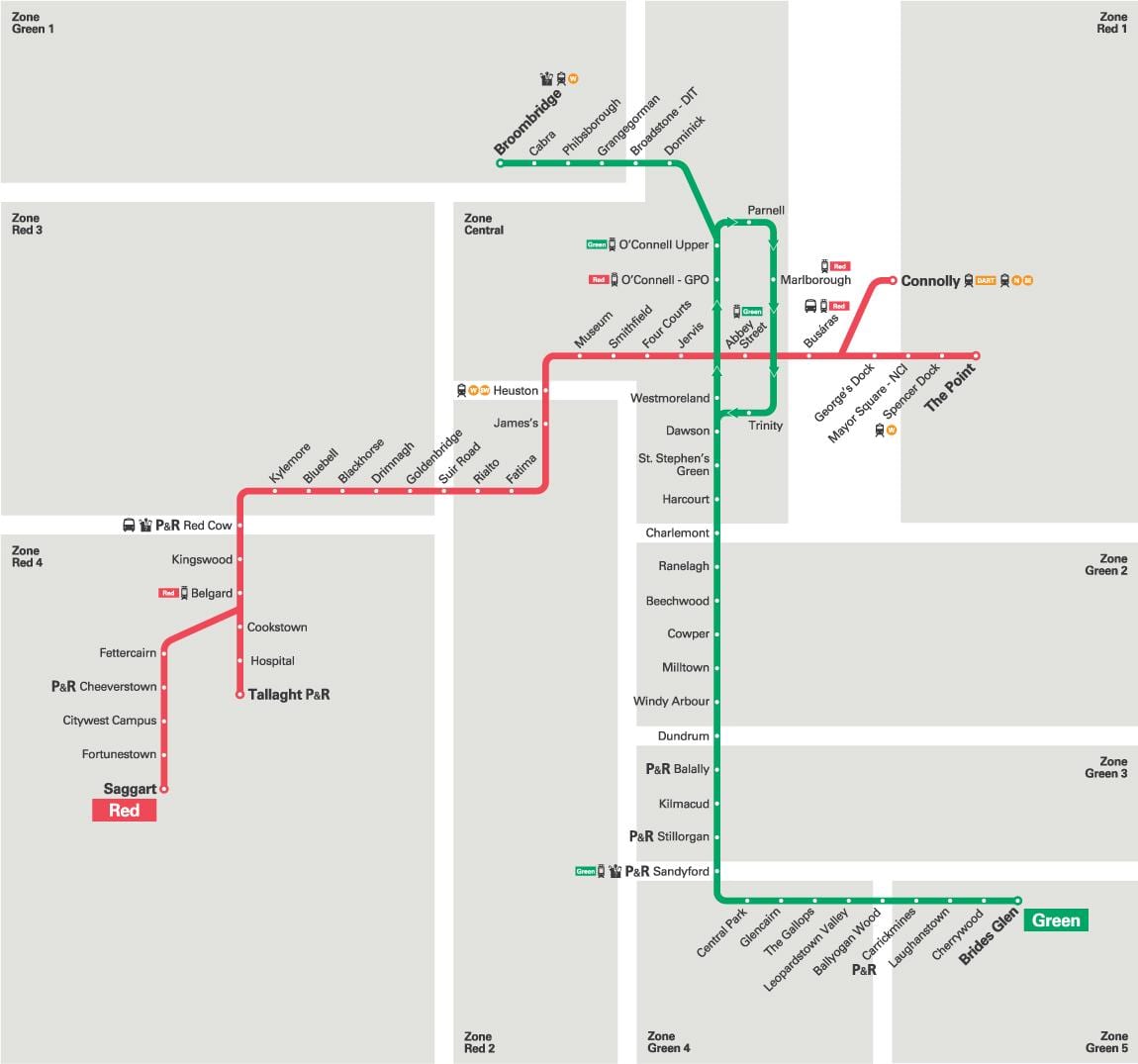 Dublin Luas piros vonal térkép